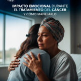 mujer con cáncer abraza a familiar